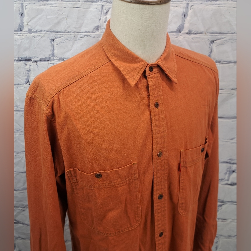 Levi's Men's Vintage 90s Denim Shirt Orange Button Down Size Large - Picture 12 of 16